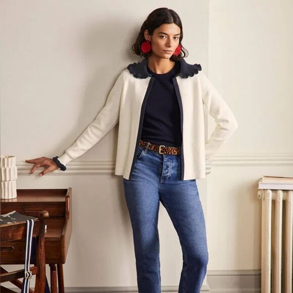 BODEN *Pink/Beige* Frill Collared Cardigan 10 - Picture 2 of 14